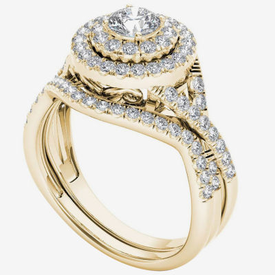 Womens 3/4 CT. T.W. Natural White Diamond 10K Gold Round Halo Bridal Set