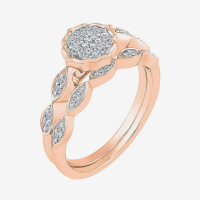 Womens 1/3 CT. T.W. Natural White Diamond 10K Rose Gold Round Side Stone Bridal Set