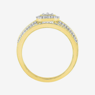 Womens / CT. T.W. Mined White Diamond 10K Gold Cushion Side Stone Halo Bridal Set