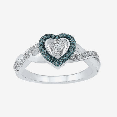 Promise My Love Womens 1/6 CT. T.W. Natural Blue Diamond Sterling Silver Heart Crossover Ring