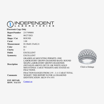 H-I / I1) / CT. T.W. Lab Grown White Diamond 10K Gold Anniversary Band