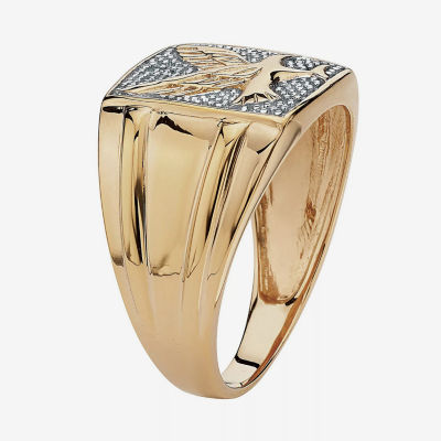 Eagle Mens Diamond Accent Natural White 18K Gold Over Silver Fashion Ring