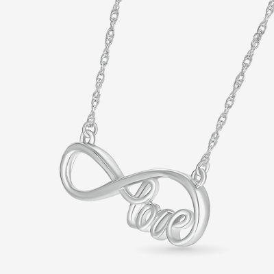 "Love" Womens 10K White Gold Infinity Pendant Necklace