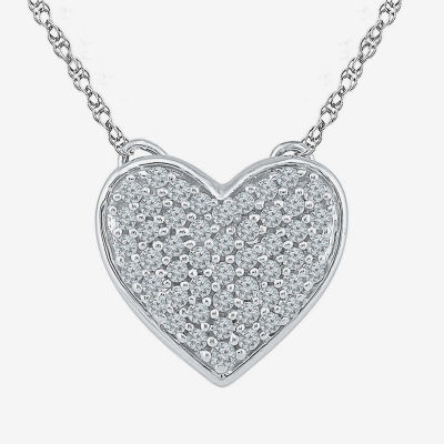 Womens Diamond Accent Natural White Diamond Sterling Silver Heart Pendant Necklace