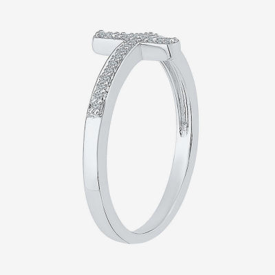 Sideways Womens Diamond Accent Mined White Sterling Silver Cross Delicate Cocktail Ring