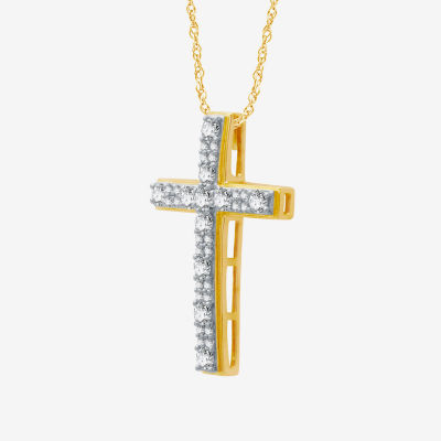 (H-I / I1) Womens 1 CT. T.W. Lab Grown Diamond 14K Gold Over Silver Cross Pendant Necklace