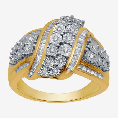 Womens 1/2 CT. T.W. Mined White Diamond 14K Gold Over Silver Cocktail Ring