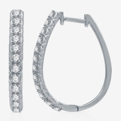 (H-I / I1) 1 CT. T.W. Lab Grown White Diamond Sterling Silver 25.8mm Hoop Earrings