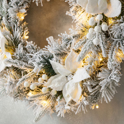 Glitzhome 2ft Pre-Lit Flocked Wreath