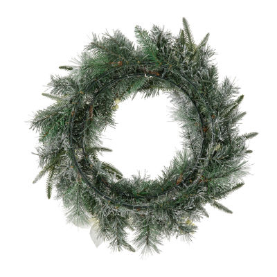 Glitzhome 2ft Pre-Lit Flocked Indoor Christmas Wreath