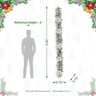 Glitzhome 9ft Pre-Lit Flocked Pine Christmas Indoor Garland