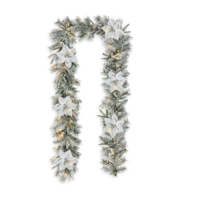 Glitzhome 9ft Pre-Lit Flocked Pine Christmas Indoor Garland
