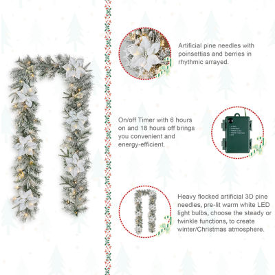 Glitzhome 9ft Pre-Lit Flocked Pine Christmas Indoor Garland