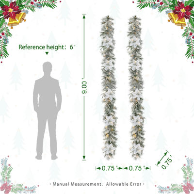 Glitzhome 2pc 9ft Pre-Lit Flocked Indoor Christmas Garland