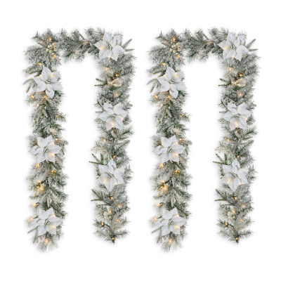 Glitzhome 2pc 9ft Pre-Lit Flocked Indoor Christmas Garland
