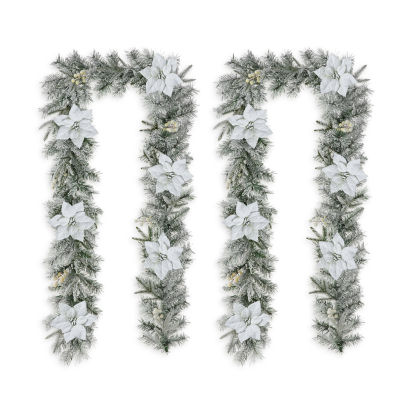 Glitzhome 2pc 9ft Pre-Lit Flocked Indoor Christmas Garland