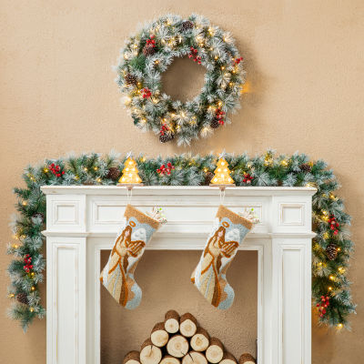 Glitzhome 9ft Pre-Lit Red Berries Christmas Indoor Garland