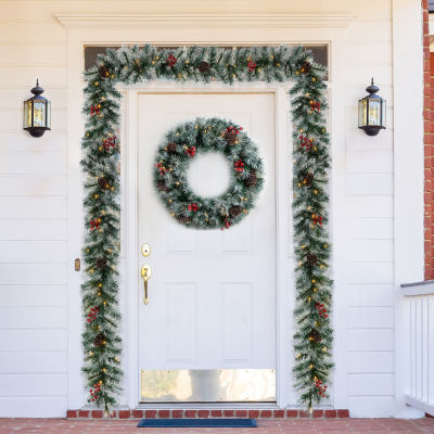 Glitzhome 9ft Pre-Lit Red Berries Christmas Indoor Garland