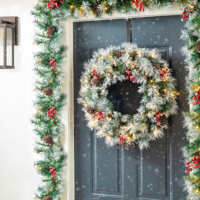 Glitzhome 9ft Pre-Lit Red Berries Indoor Christmas Garland