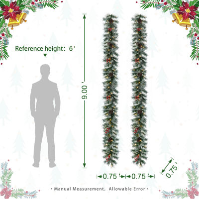 Glitzhome 2pc 9ft Pre-Lit Red Berries Indoor Christmas Garland