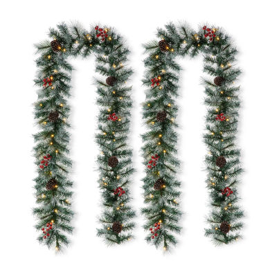 Glitzhome 2pc 9ft Pre-Lit Red Berries Indoor Christmas Garland