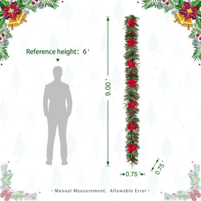 Glitzhome 9ft Pre-Lit Red Berries Indoor Christmas Garland