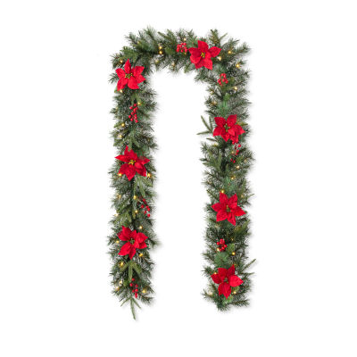 Glitzhome 9ft Pre-Lit Red Berries Indoor Christmas Garland