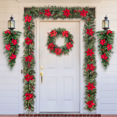 Glitzhome 9ft Pre-Lit Red Berries Indoor Christmas Garland