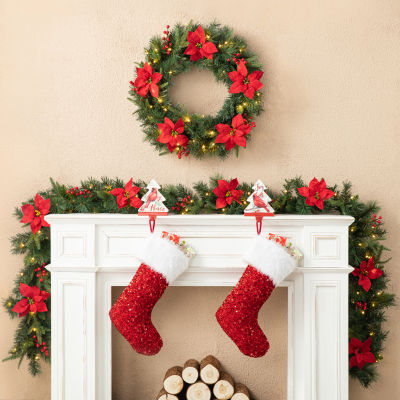 Glitzhome 9ft Pre-Lit Red Berries Christmas Indoor Garland