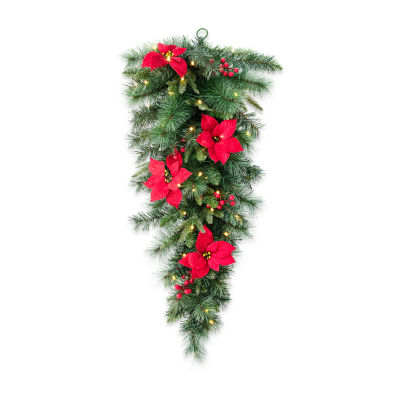 Glitzhome 3ft Pre-Lit Berries Teardrop Christmas Swags