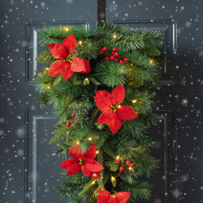 Glitzhome 3ft Pre-Lit Berries Teardrop Christmas Swags
