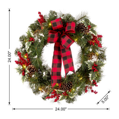 Glitzhome 2ft Snow Berry Twig Ball Indoor Christmas Wreath