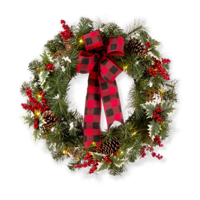 Glitzhome 2ft Snow Berry Twig Ball Indoor Christmas Wreath