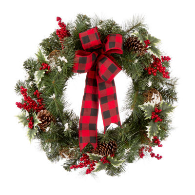 Glitzhome 2ft Snow Berry Twig Ball Indoor Christmas Wreath