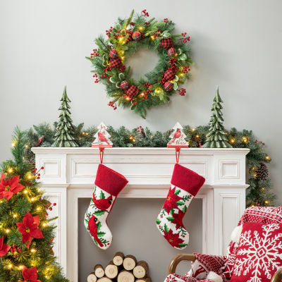 Glitzhome 2ft Ornament Berry Holly Pine Wreath