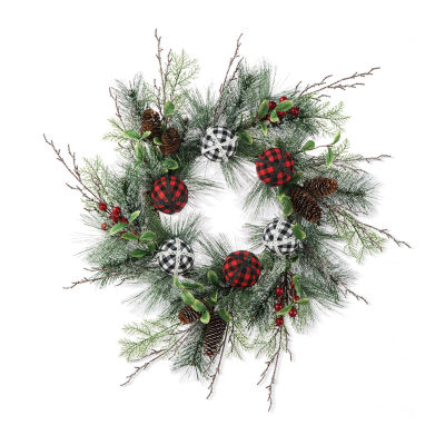 Glitzhome 2ft Ornament Berry & Pinecone Indoor Christmas Wreath