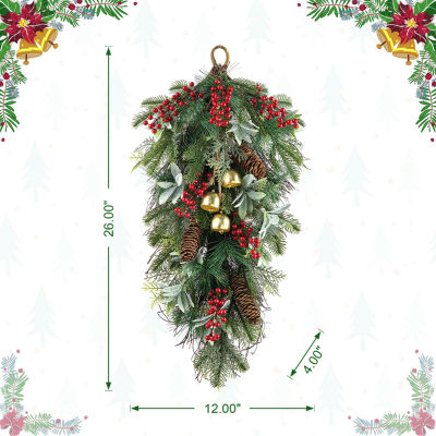 Glitzhome 2.2ft Berry Pinecone And Bell Teardrop Swag