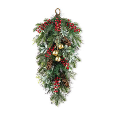 Glitzhome 2.2ft Berry Pinecone And Bell Teardrop Swag