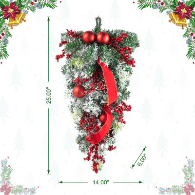 Glitzhome 2ft Flocked Berry Ornament Teardrop Swag