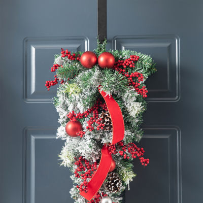 Glitzhome 2ft Flocked Berry Ornament Teardrop Swag