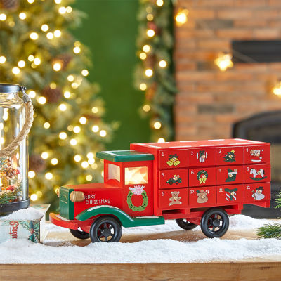 Glitzhome Wooden Truck Countdown Christmas Advent Calendar