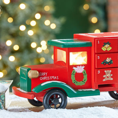 Glitzhome Wooden Truck Countdown Christmas Advent Calendar