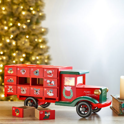 Glitzhome Wooden Truck Countdown Christmas Advent Calendar