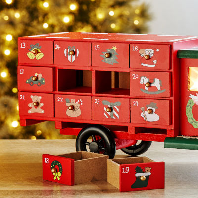 Glitzhome Wooden Truck Countdown Christmas Advent Calendar