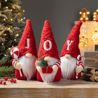 Glitzhome 3-pc ''Joy'' Fabric Christmas Decor Gnome