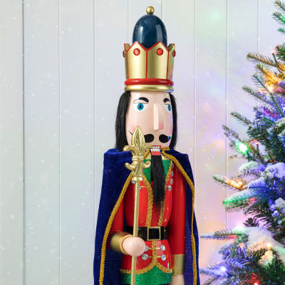 Glitzhome 3ft King Wooden Christmas Nutcracker