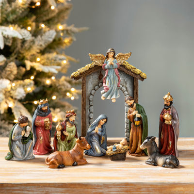 Glitzhome 11pcs Resin Figurine Nativity Set