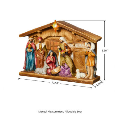 Glitzhome Lighted Resin House Nativity Set