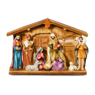 Glitzhome Lighted Resin House Nativity Set