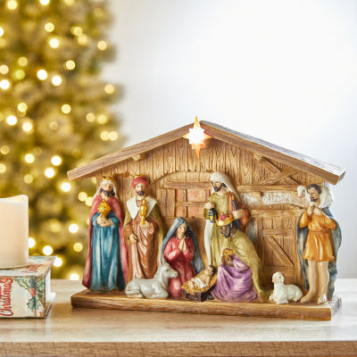 Glitzhome Lighted Resin House Nativity Set